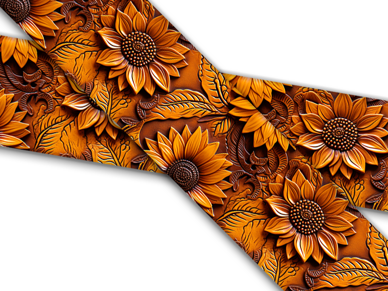 Biothane® with UV print (US import) carved leather sunflowers