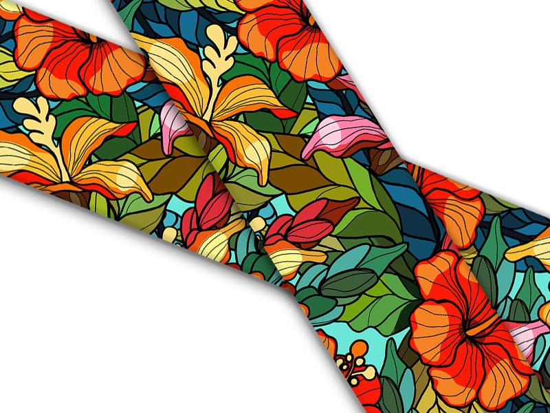Biothane® with UV print (US import) Stained-Glass-Hibiscus